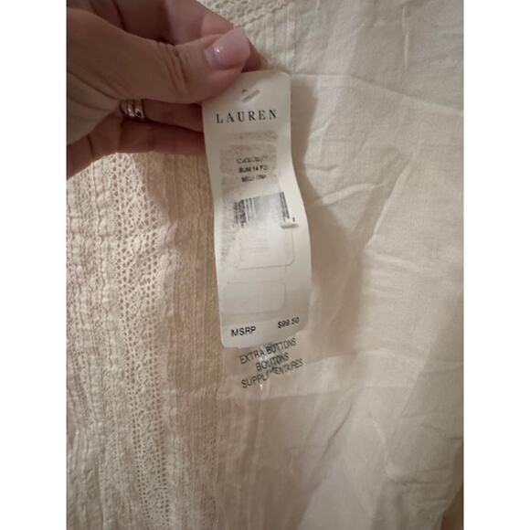 Lauren Ralph Lauren Open Lace Inset Pintuck Blouse NWT M - Picture 5 of 8